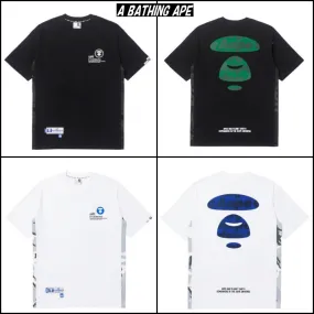 A BATHING APE  |Crew Neck Pullovers Plain Cotton Short Sleeves Logo