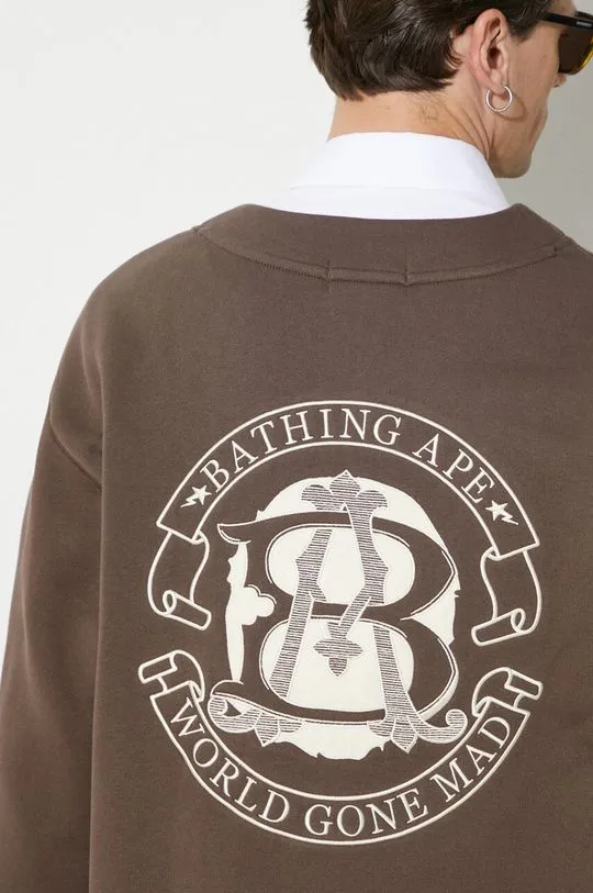 A Bathing Ape sweatshirt College Badges Sweat Cardigan brown color 1J80113063