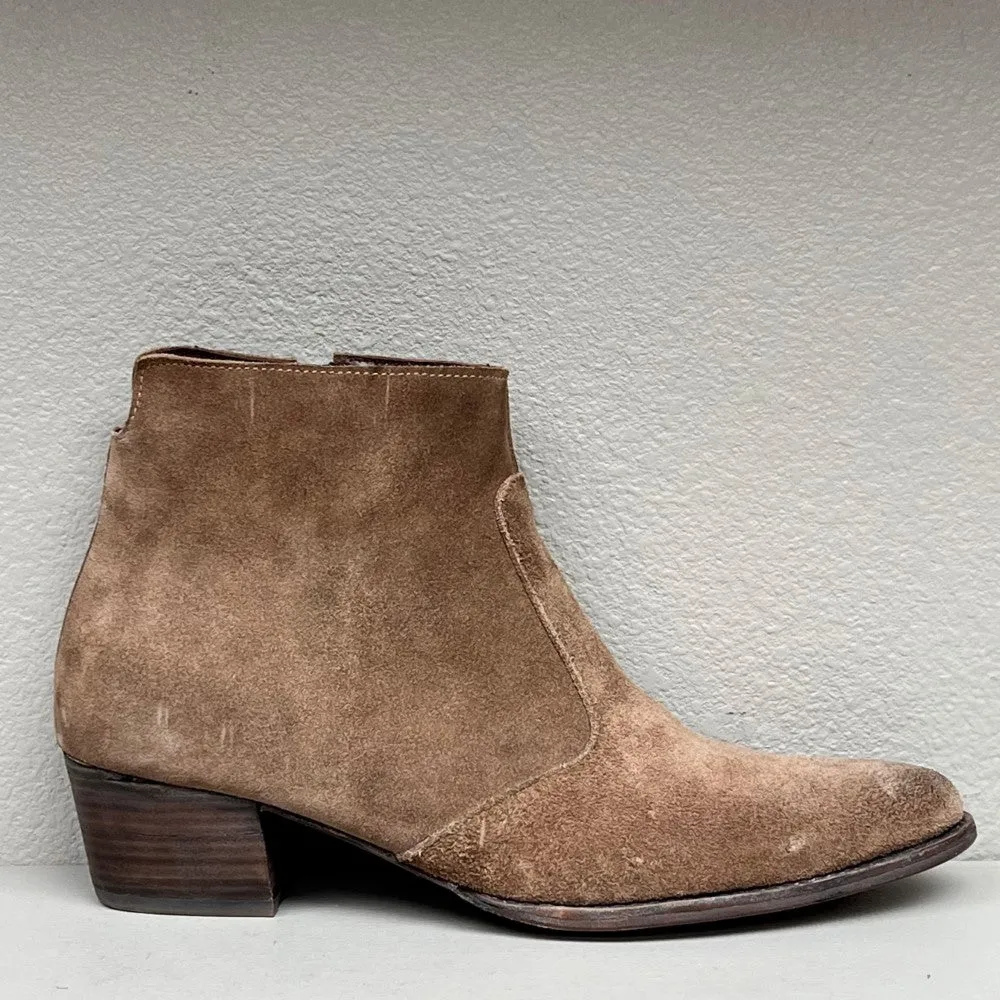 Ankle Boot-Side zip w/ heel/ Walnut suede w/ oil accents/ leather sole