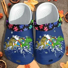 Autism Awareness Day T Rex Dinosaur Dancing Autism Puzzle Pieces Crocs Crocband Clog Shoes