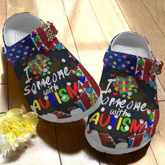 Autism Awareness Day USA Flag I Heart Someone With Autism Puzzle Pieces Crocs Crocband Clog Shoes