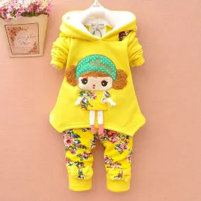 Baby Girls Winter Thicken Warm Wool Christmas Clothing Set Korean Kids Snowsuit Clothes Set Children Hoodies+pant 2pcs Kids Suit