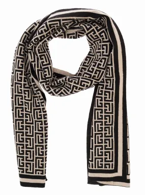 Balmain Allover Logo Patterned Fine Knit Scarf