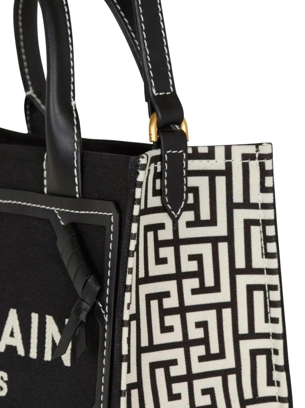 Balmain    Balmain B Army Small Canvas And Leather Tote Bag