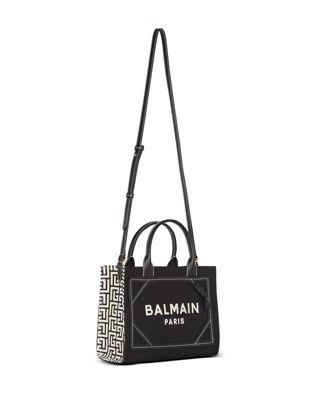 Balmain    Balmain B Army Small Canvas And Leather Tote Bag