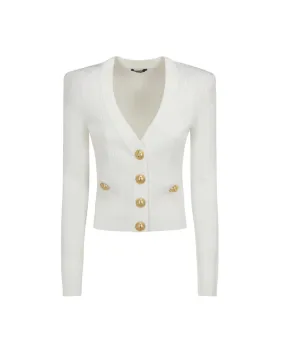 Balmain Button Embellished Ribbed Cardigan