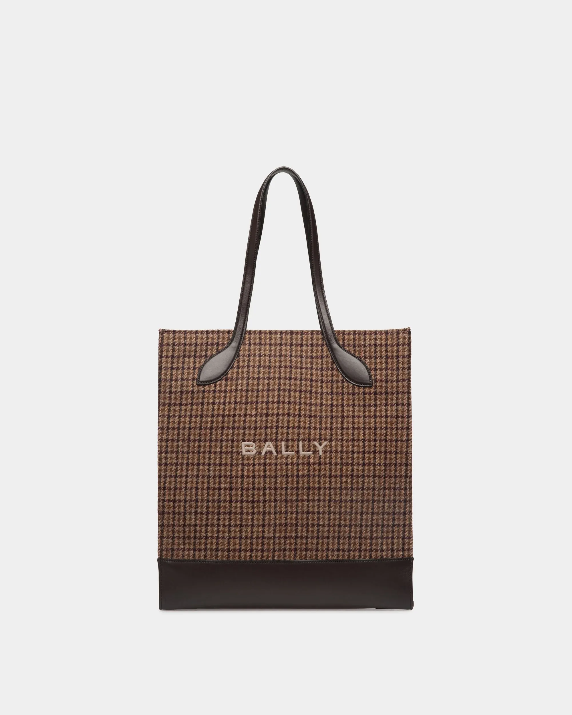 Bar Tote Bag in Multibrown Check Wool And Leather