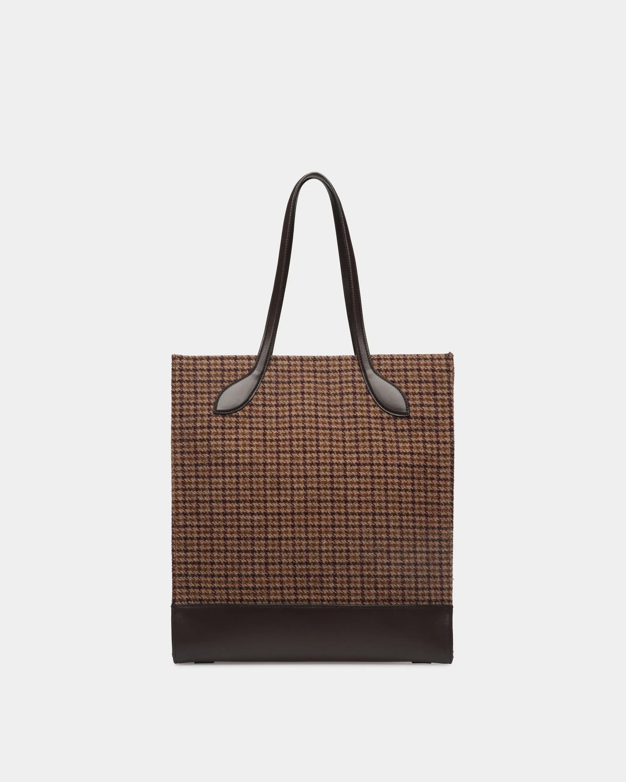 Bar Tote Bag in Multibrown Check Wool And Leather