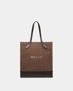 Bar Tote Bag in Multibrown Check Wool And Leather