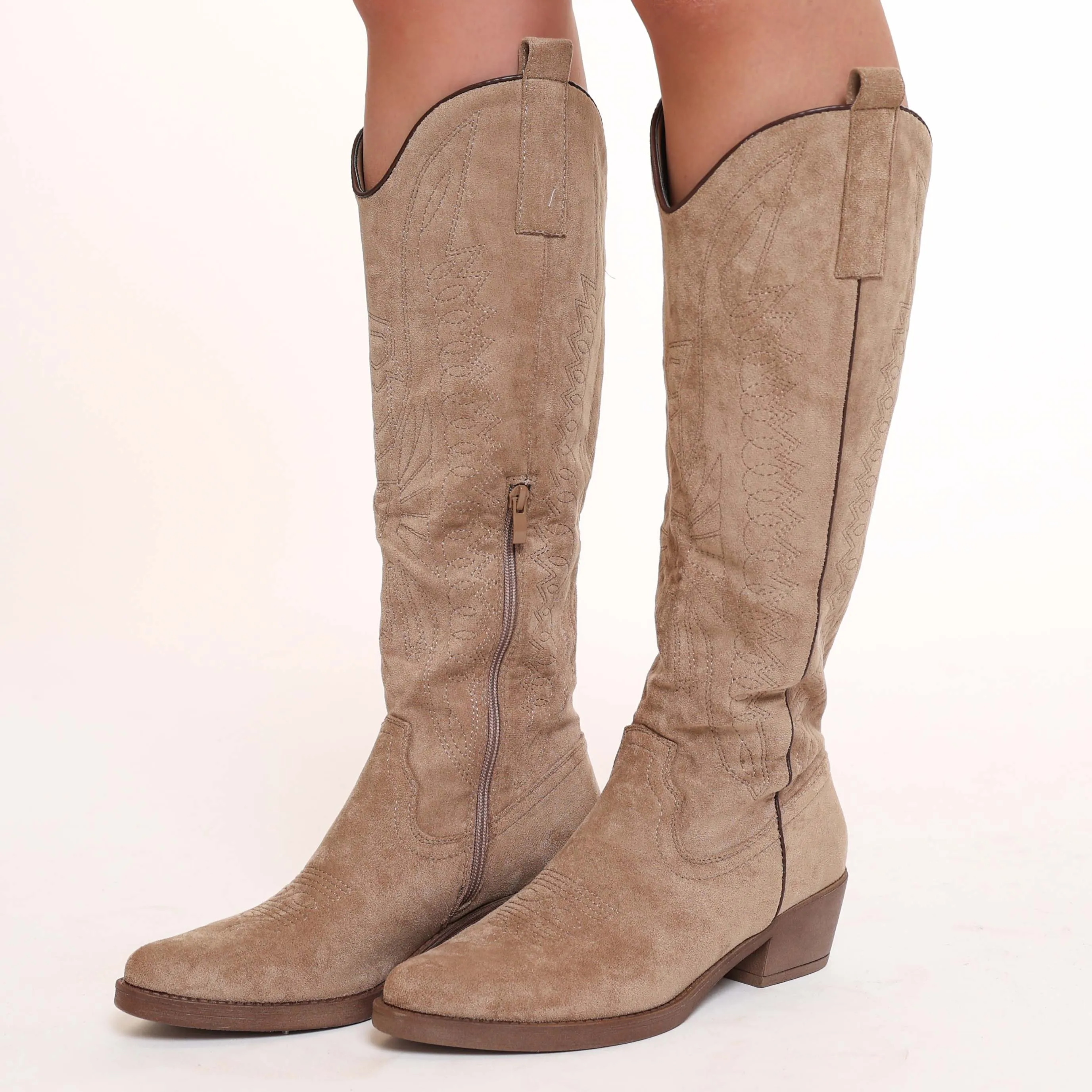 Beige Hoge Suede Cowboy - Laarzen