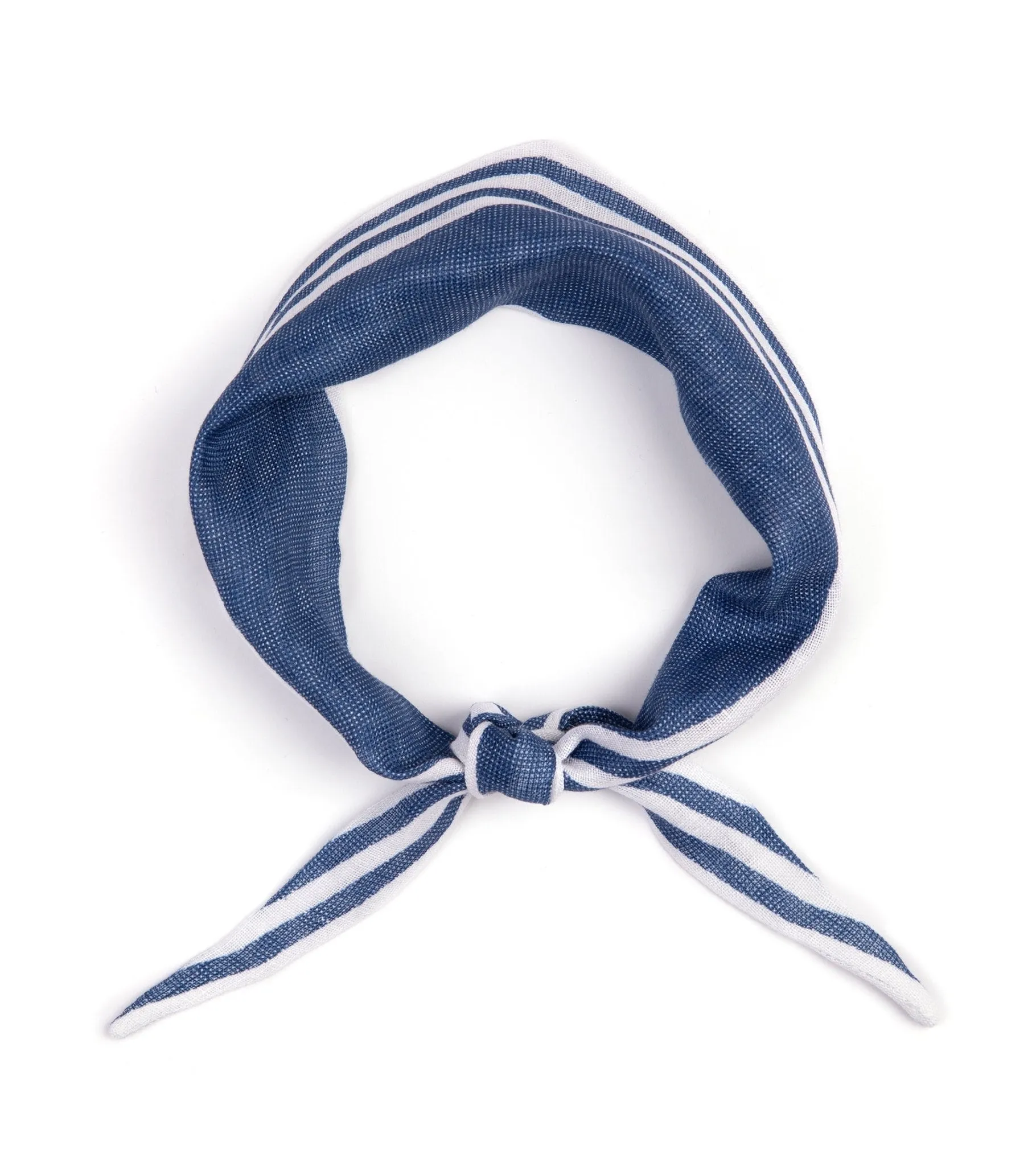 Bigi Linen Border Stripe Triangle Scarf: Blue