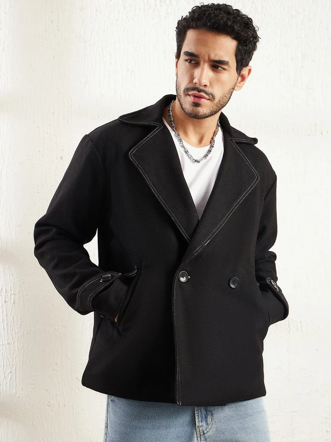 Black Contrast Stitch Blazer