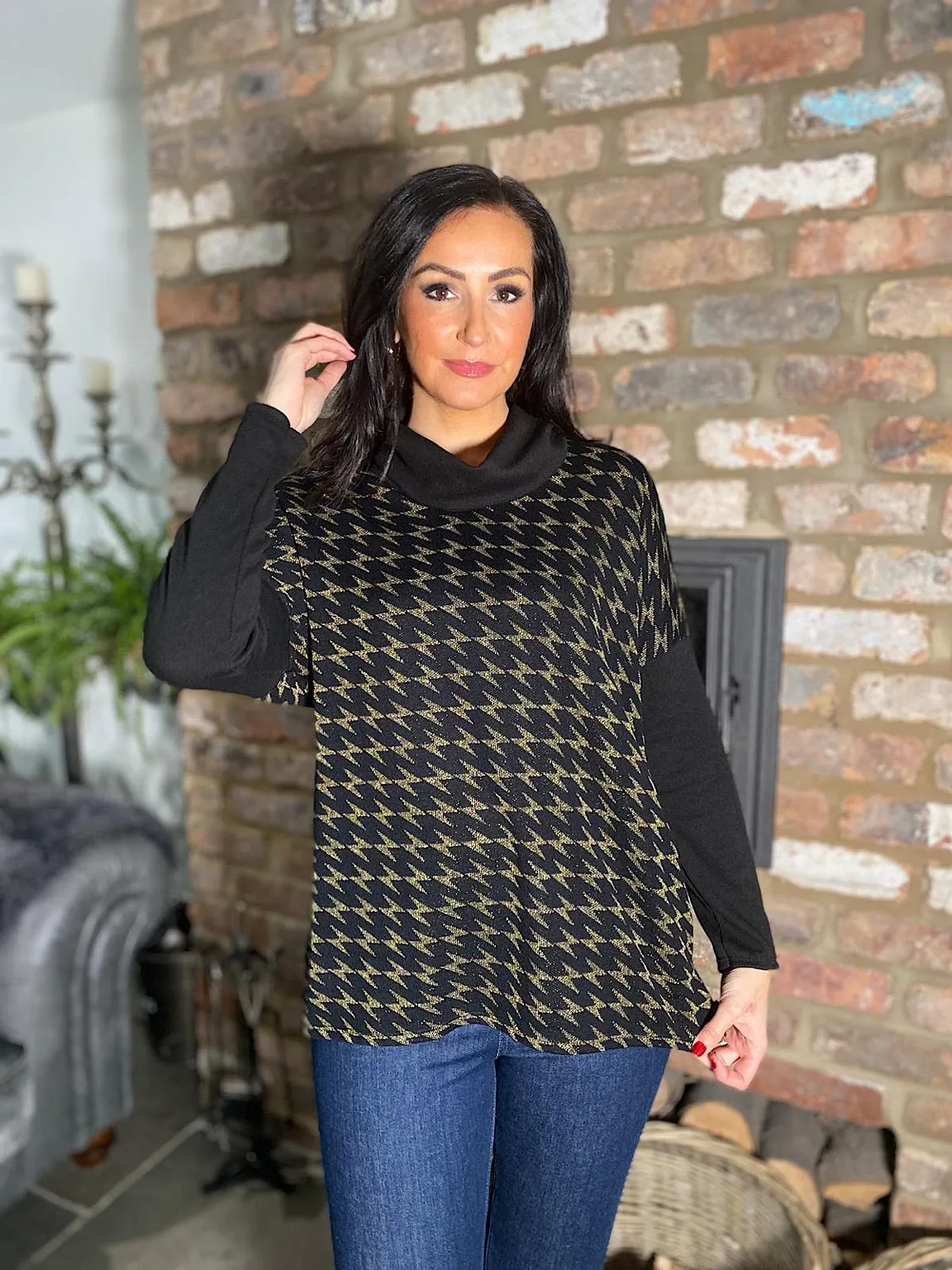 Black Lurex Zig Zag Cowl Neck Jess