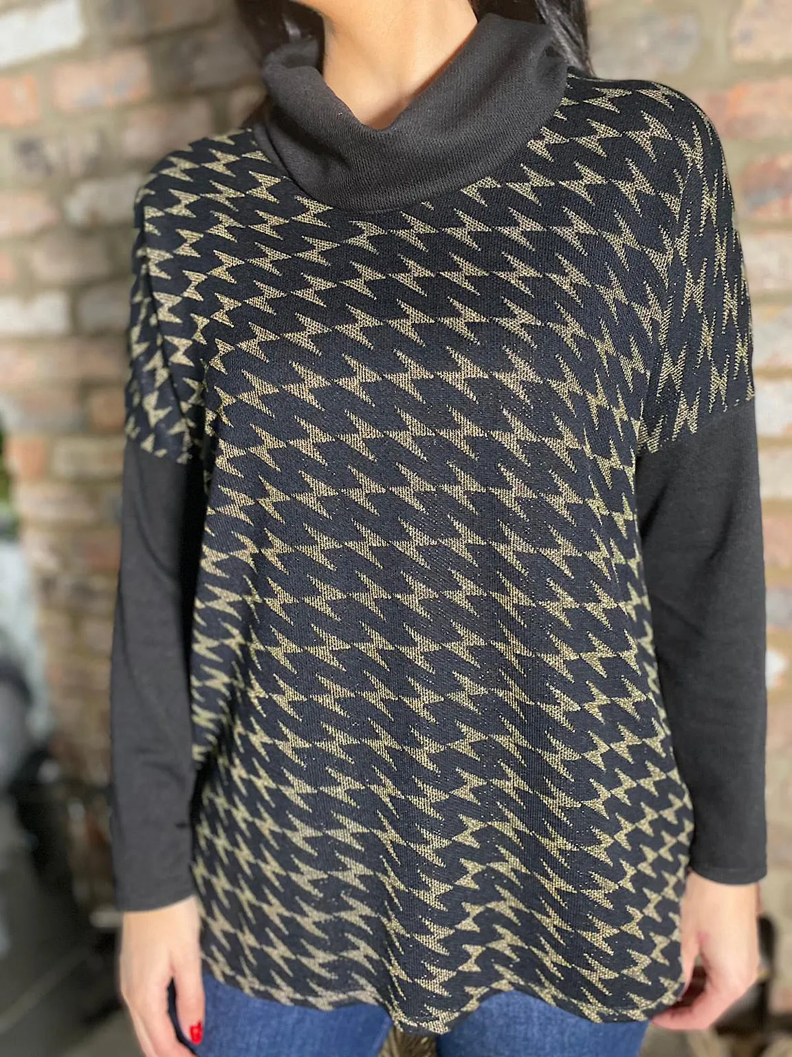 Black Lurex Zig Zag Cowl Neck Jess