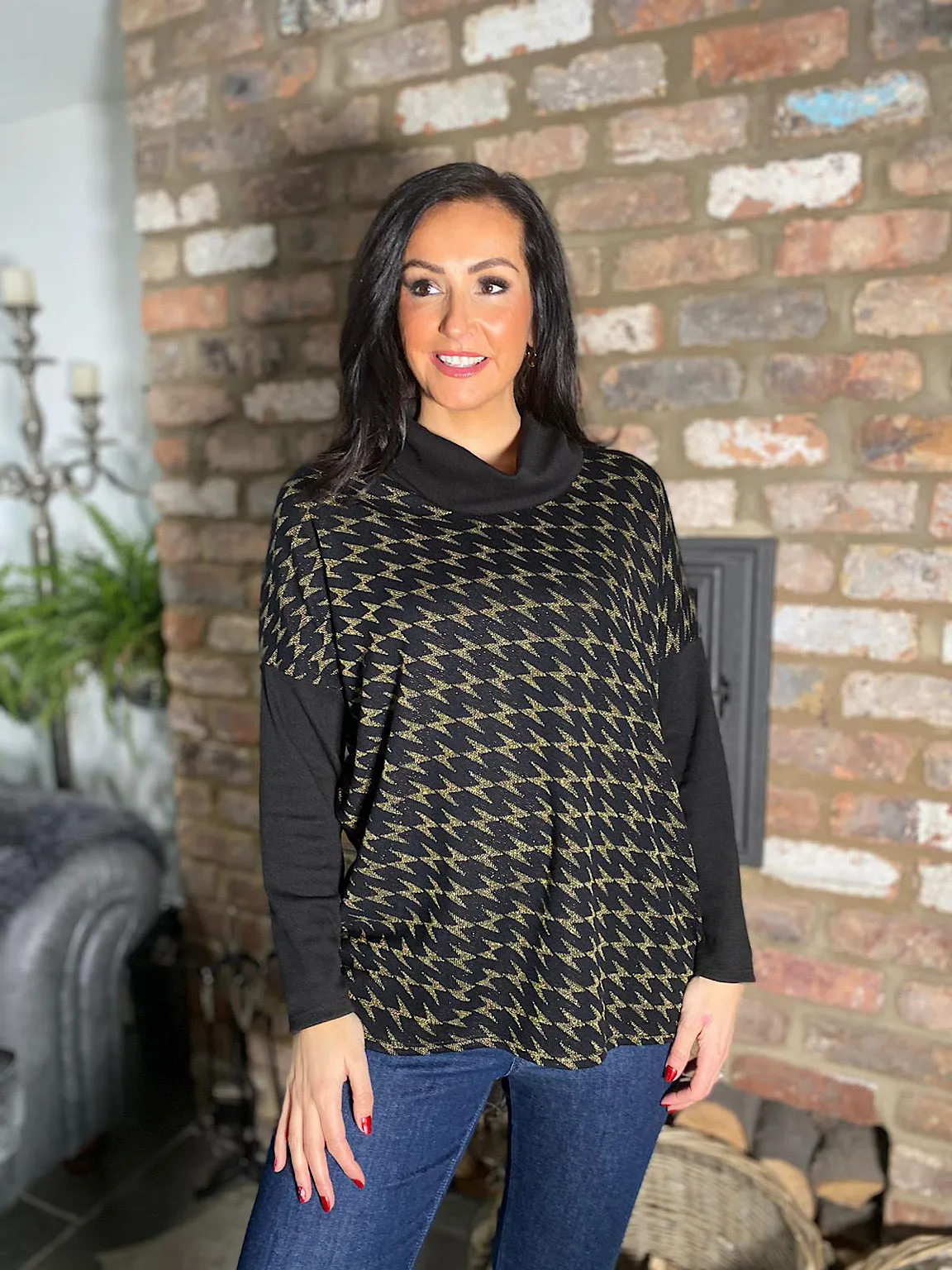 Black Lurex Zig Zag Cowl Neck Jess