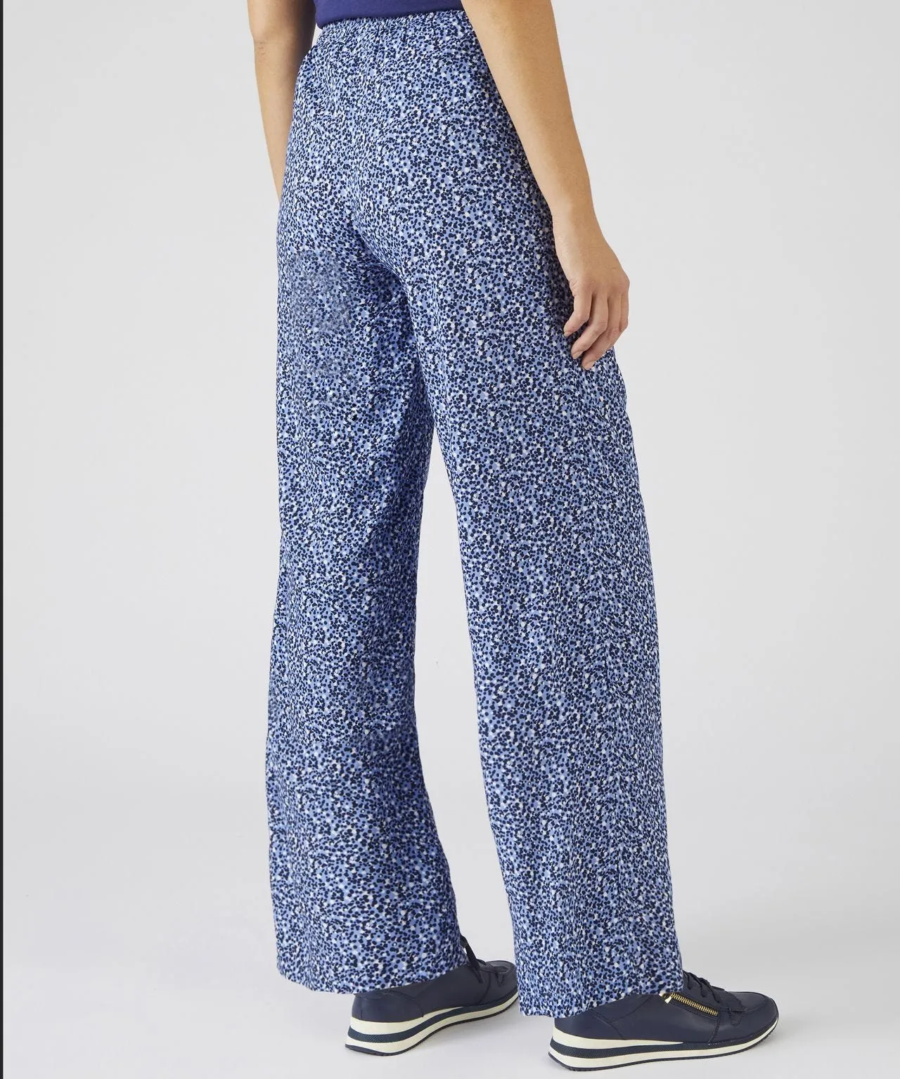 Blue Dots Print Wide-leg Trousers