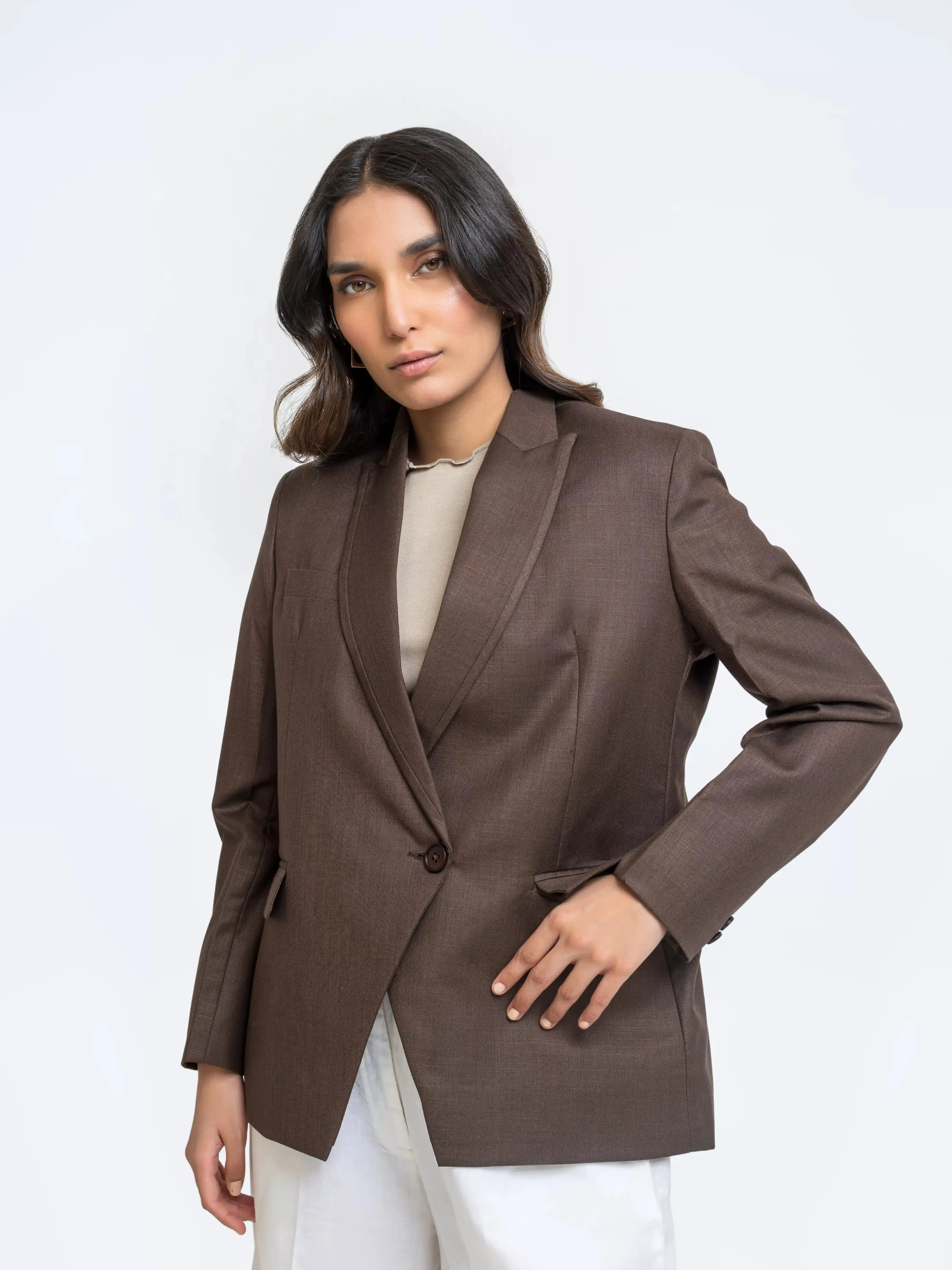 Brown Cotton Blazer - FWTB23-005