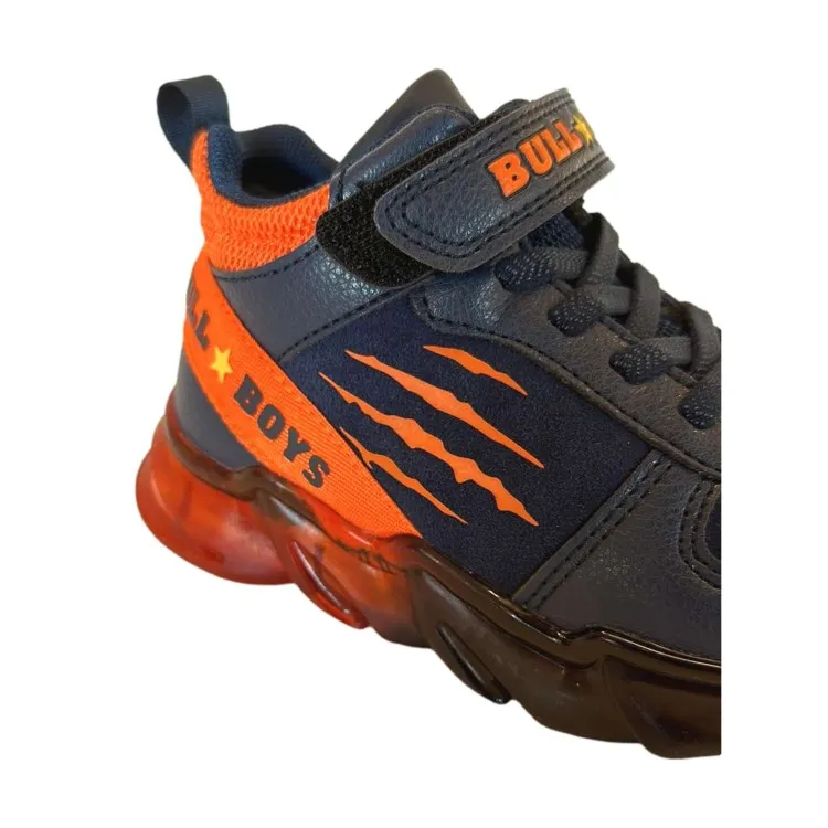 Bull Boys DINOSAURO GRAFFIO Scarpe Bambino Sneaker Alte con Luci Lacci Elastici Blu Arancio