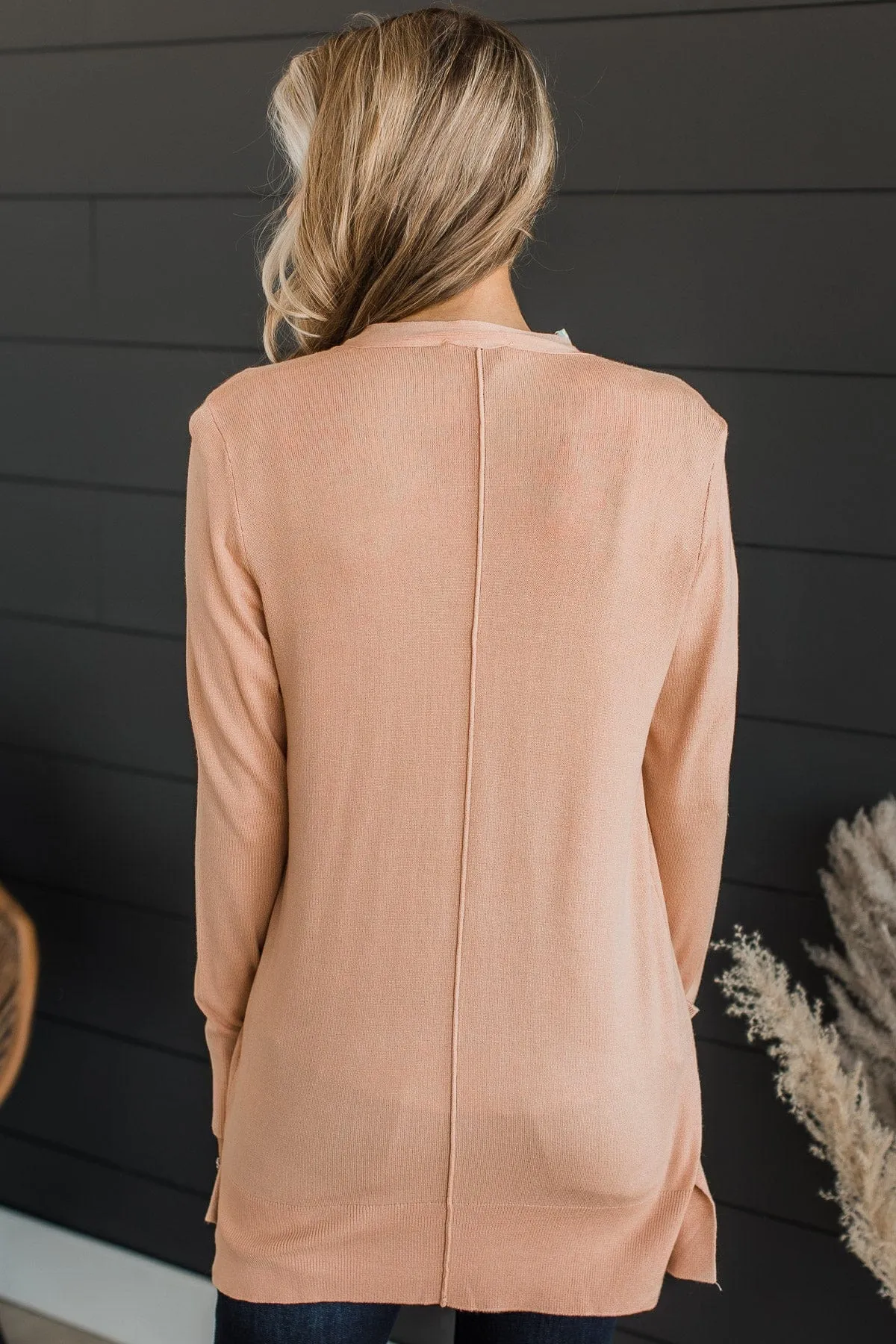 Can't Resist This Knit Pocket Cardigan- Light Peach