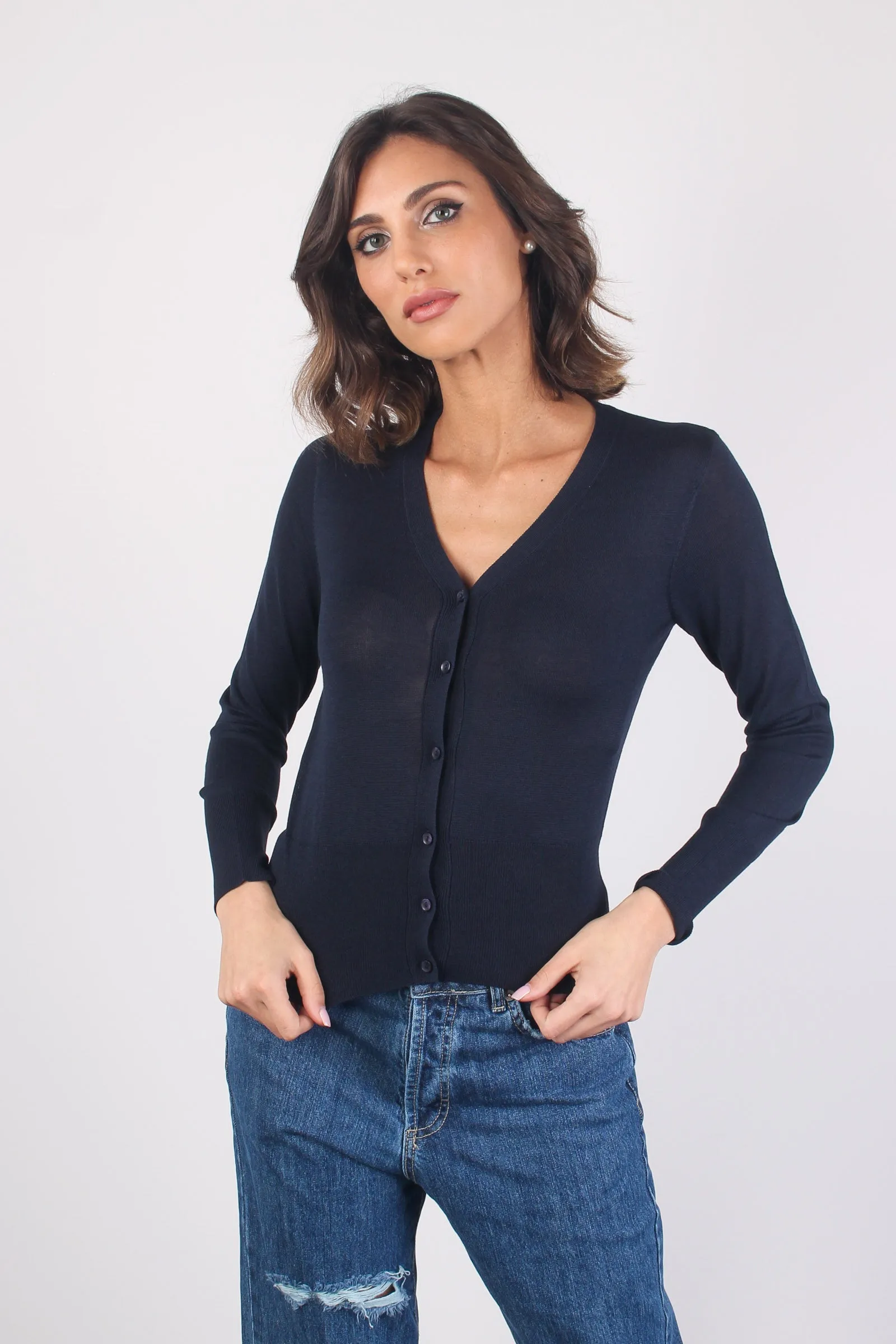 Cardigan Basico Scollo V Blu