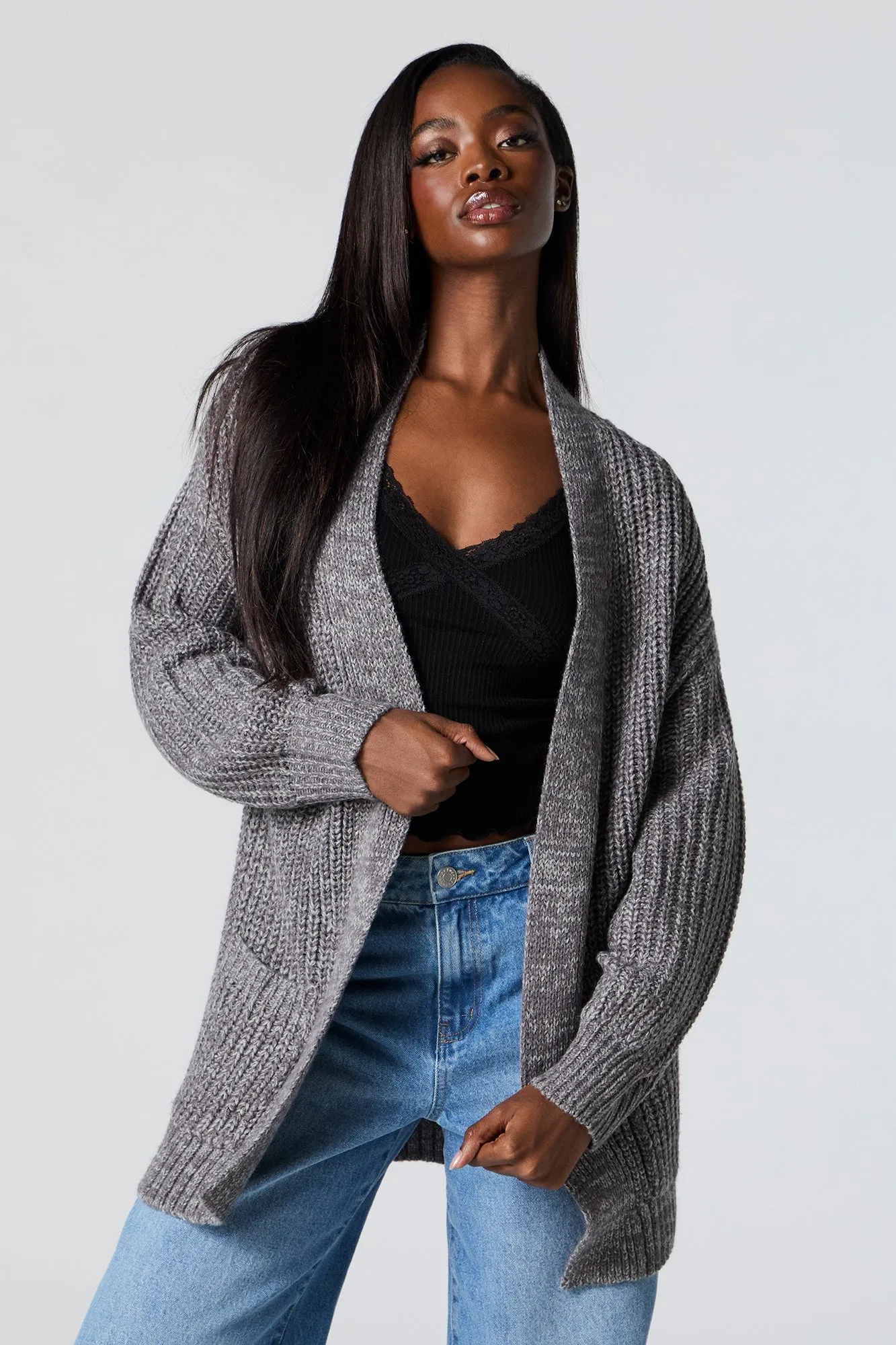 Cardigan ouvert en tricot épais