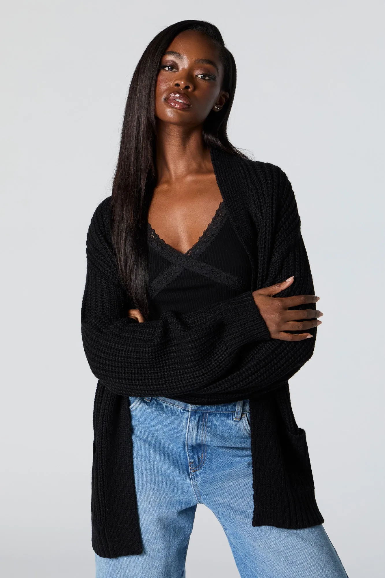 Cardigan ouvert en tricot épais