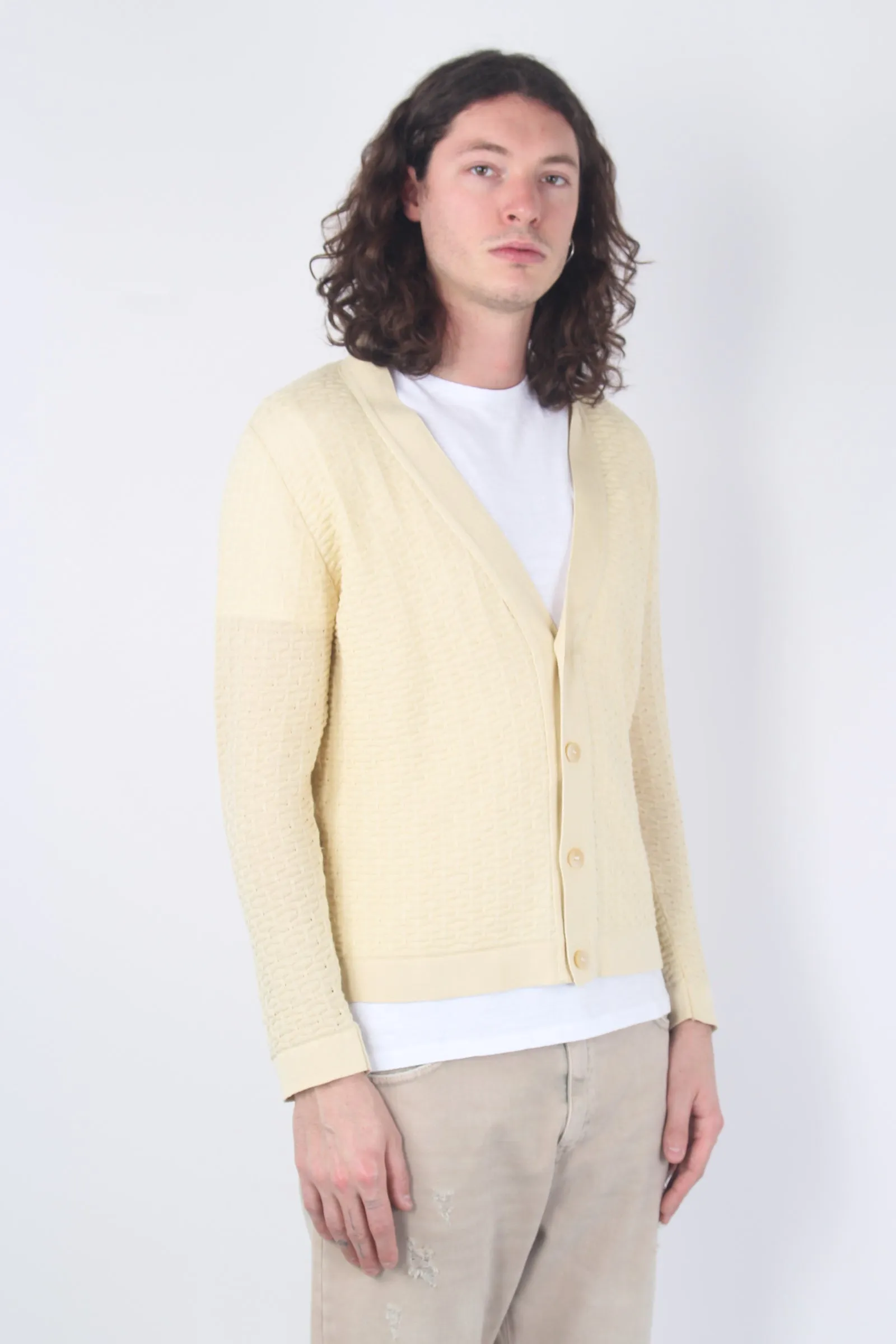 Cardigan Tramato Scollo V Sabbia