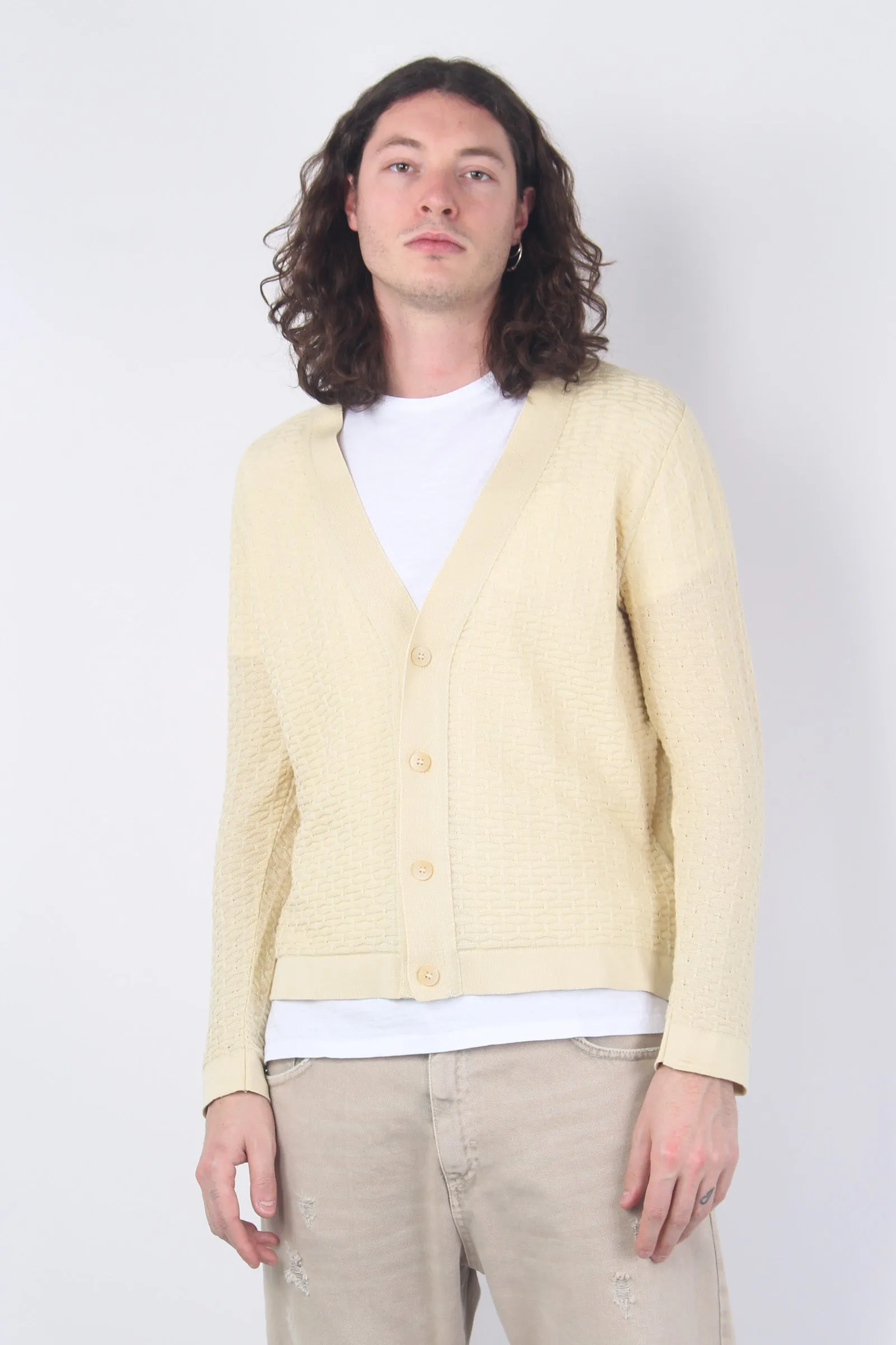 Cardigan Tramato Scollo V Sabbia