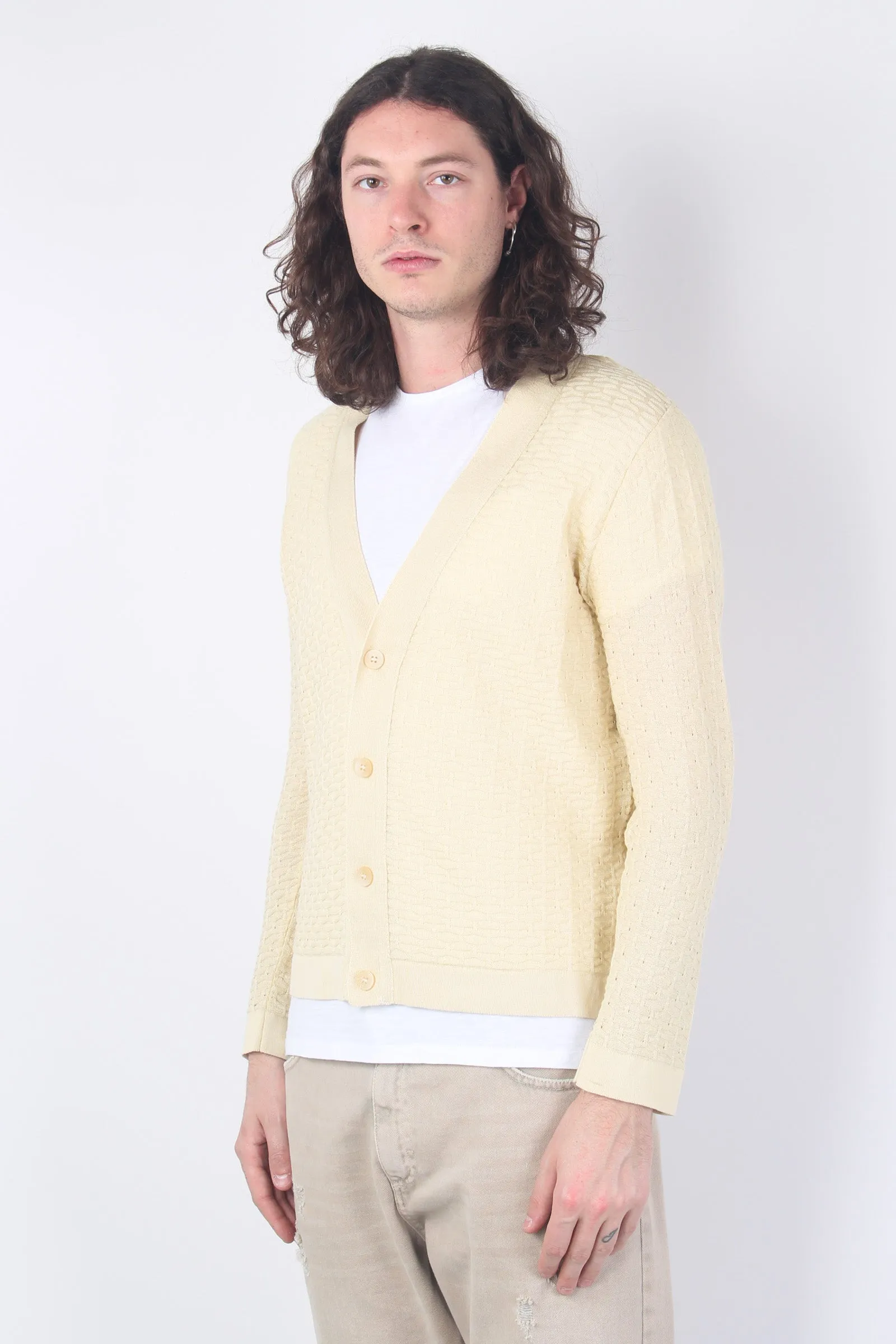 Cardigan Tramato Scollo V Sabbia