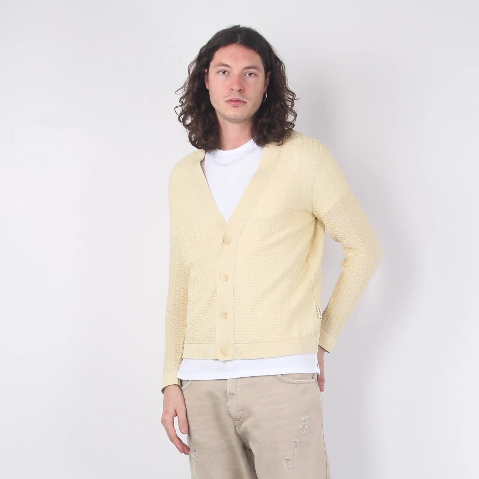 Cardigan Tramato Scollo V Sabbia