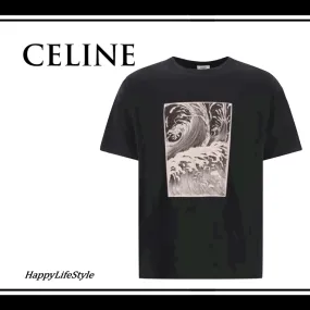 CELINE  |Crew Neck Pullovers Plain Cotton Short Sleeves Oversized