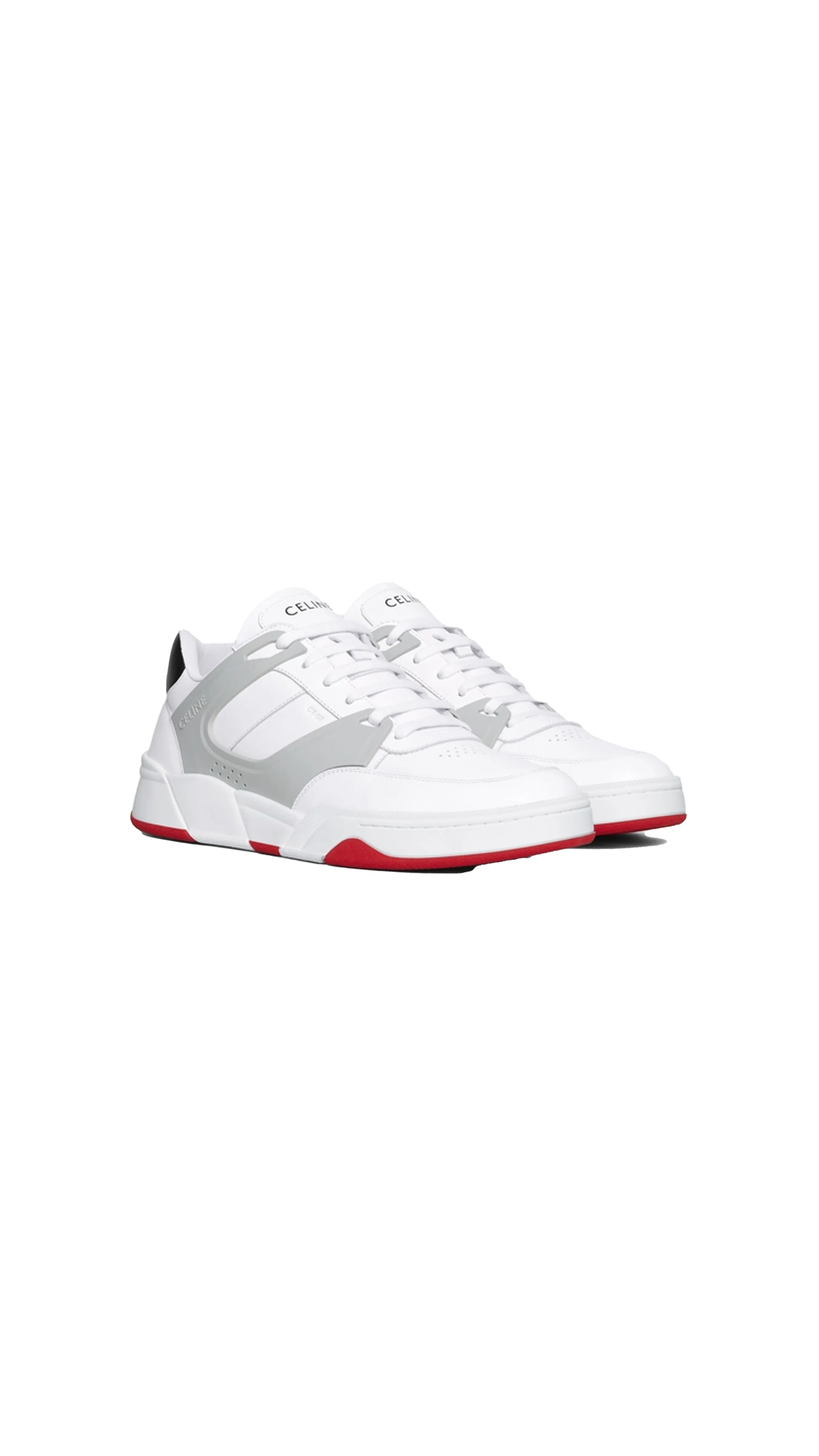 Celine Trainer Ct-07 Low Lace-up Sneaker In Calfskin - Optic White/Grey/Black