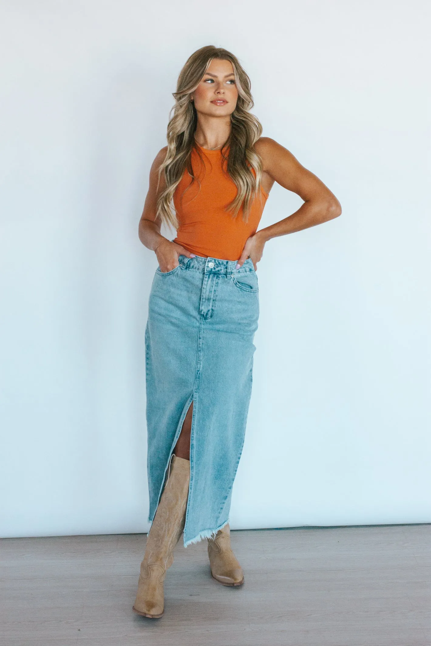 Chasing Dreams Denim Midi Skirt