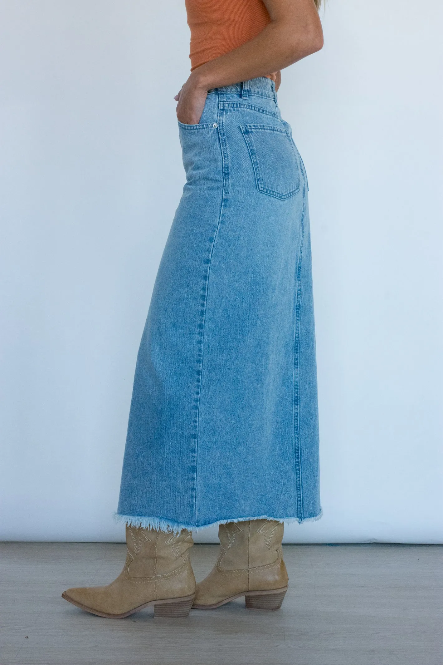 Chasing Dreams Denim Midi Skirt