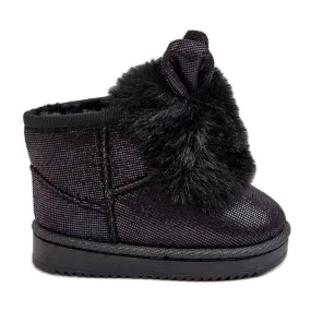 Children's Black Snow Boots With Fur With Scuffles