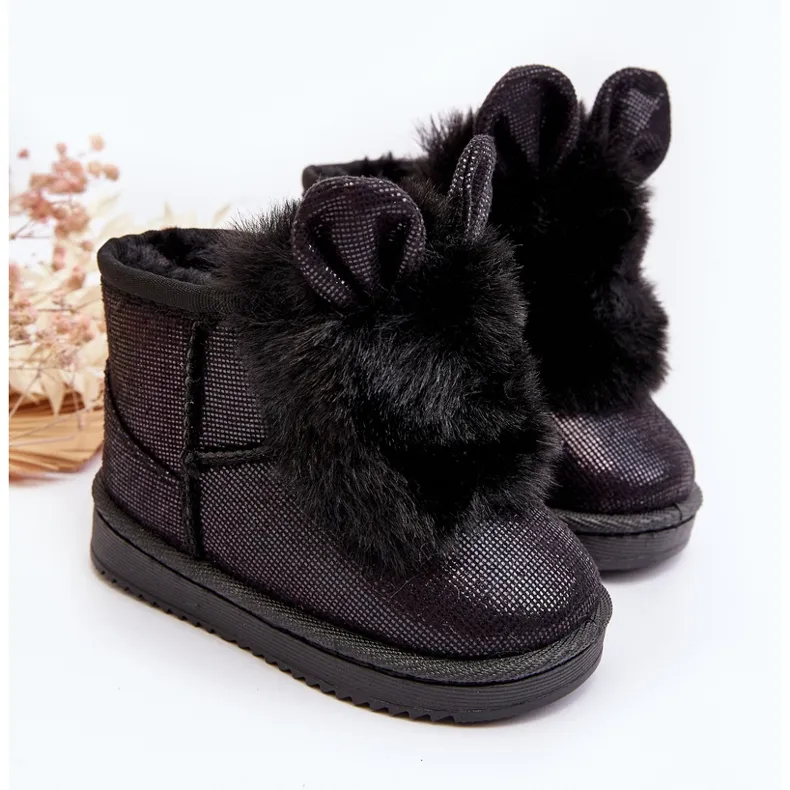 Children's Black Snow Boots With Fur With Scuffles