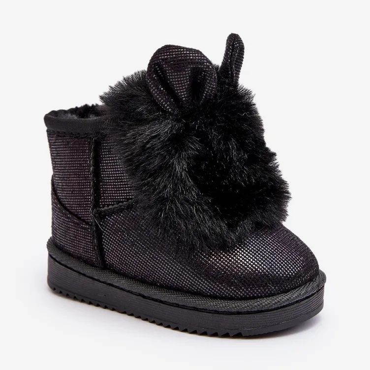 Children's Black Snow Boots With Fur With Scuffles