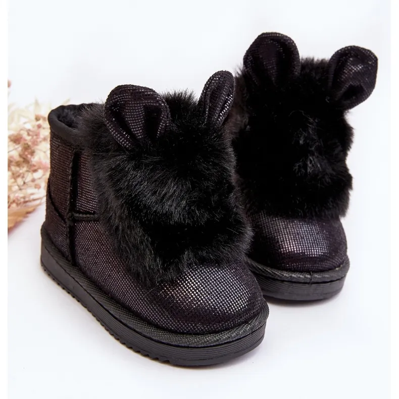 Children's Black Snow Boots With Fur With Scuffles