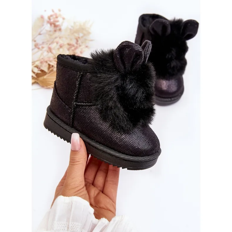 Children's Black Snow Boots With Fur With Scuffles