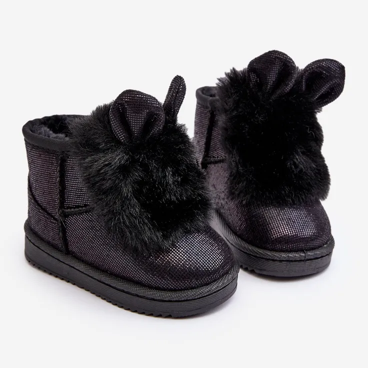 Children's Black Snow Boots With Fur With Scuffles