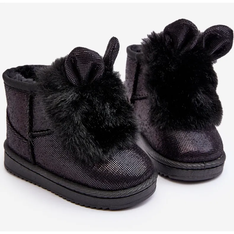 Children's Black Snow Boots With Fur With Scuffles