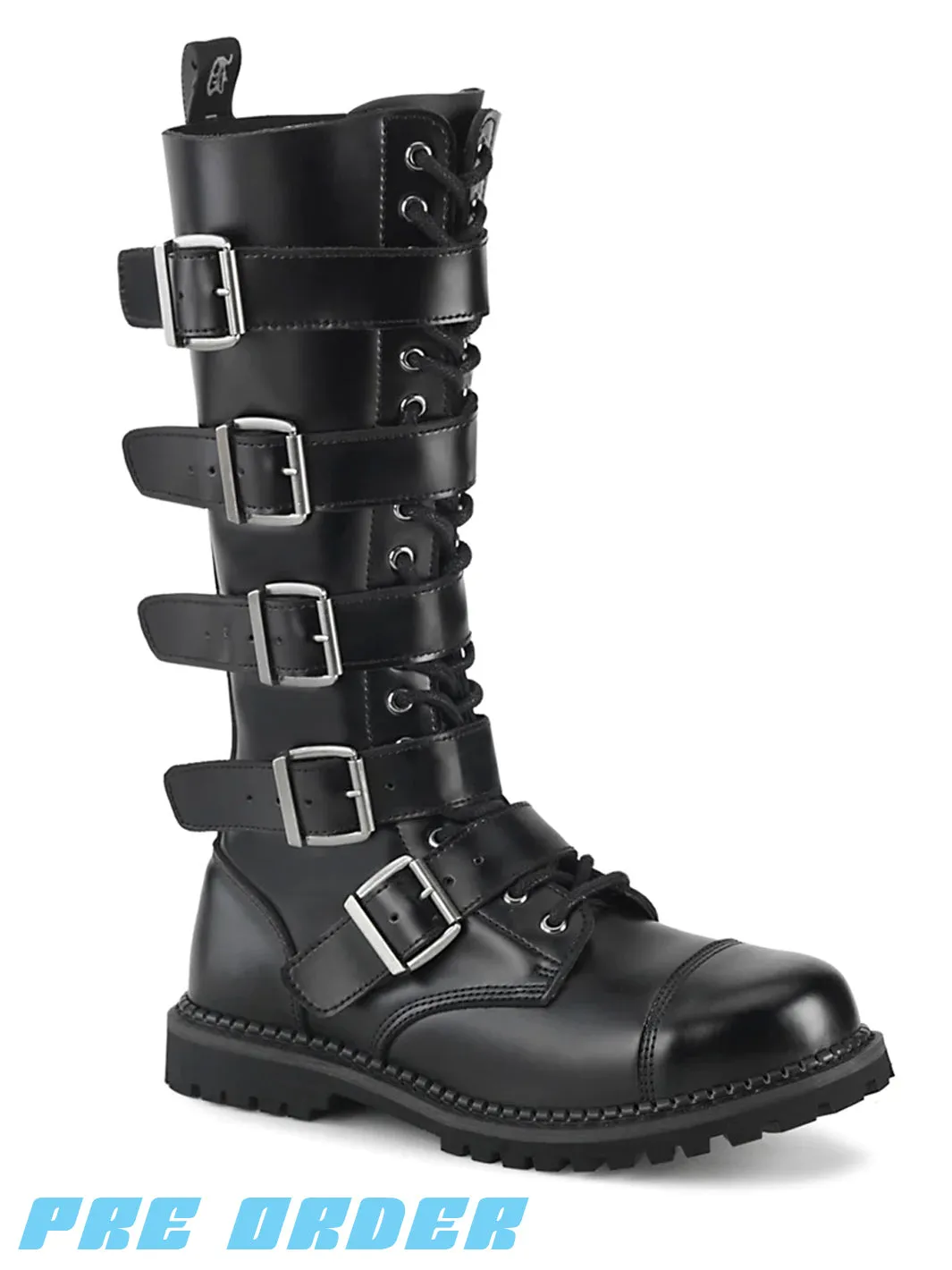 DEMONIA RIOT-18BK - BLACK LEATHER  PRE ORDER 