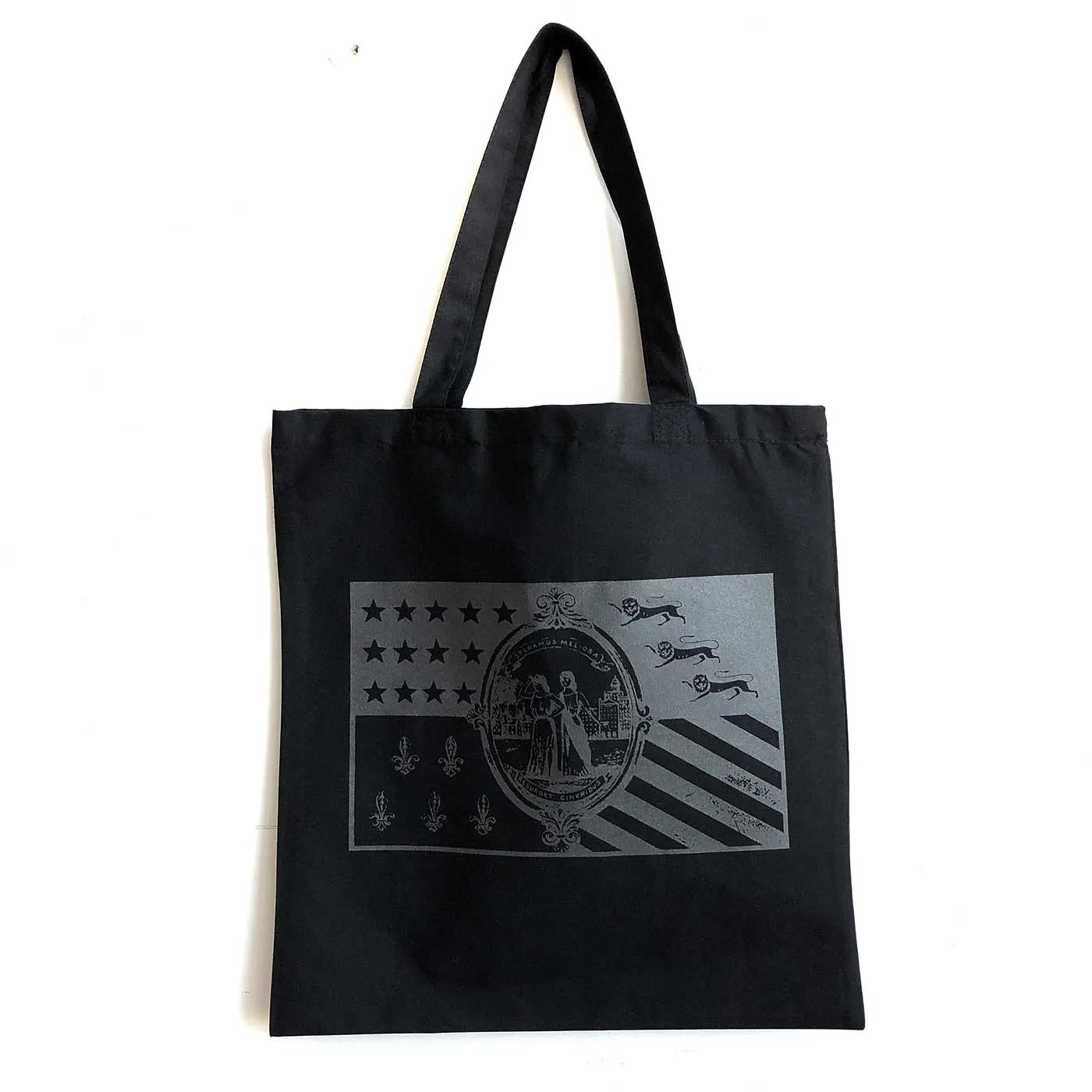 Detroit City Flag Tote Bag. 1940s Flag, Black on Black