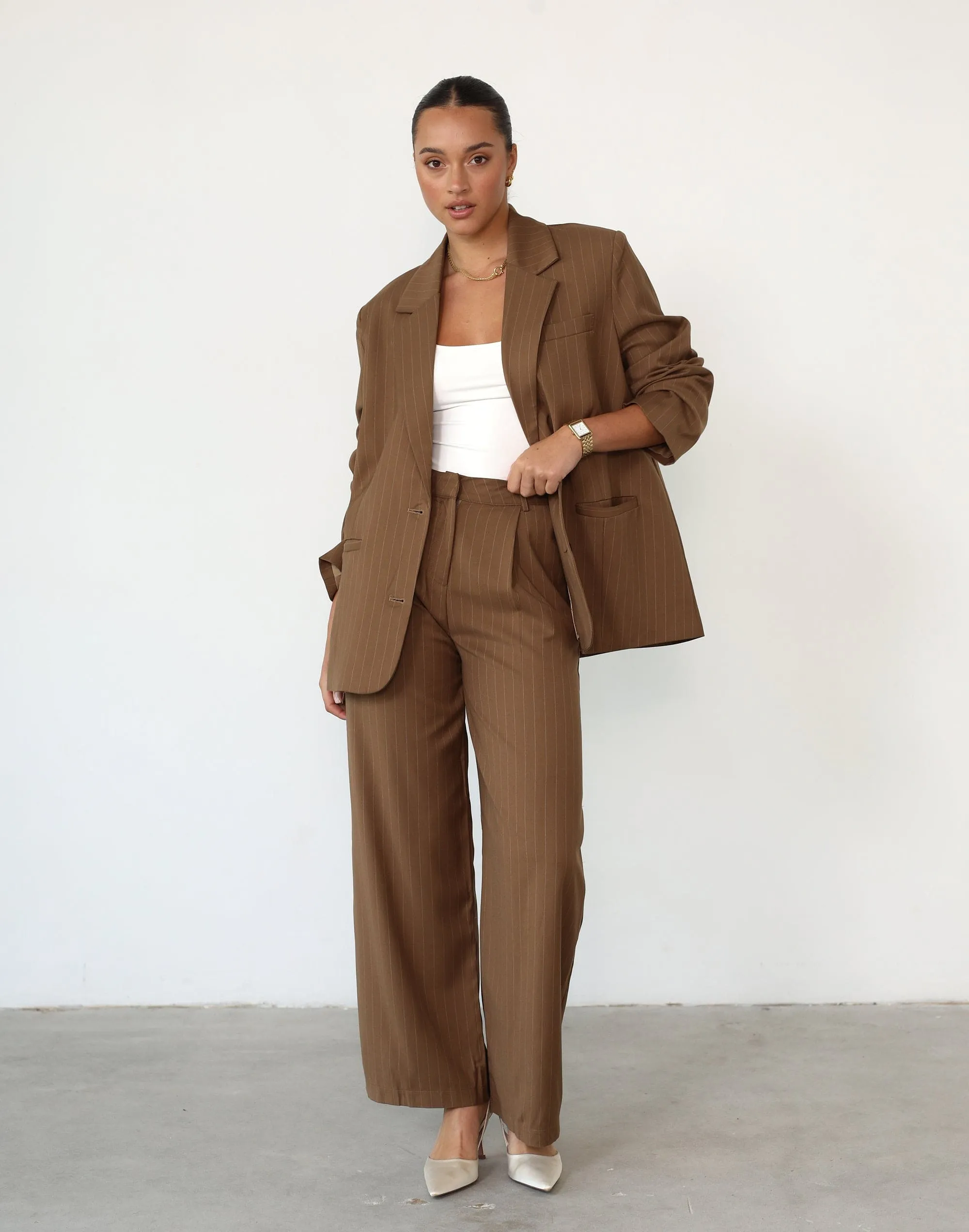 Devyn Pants (Brown Pinstripe)