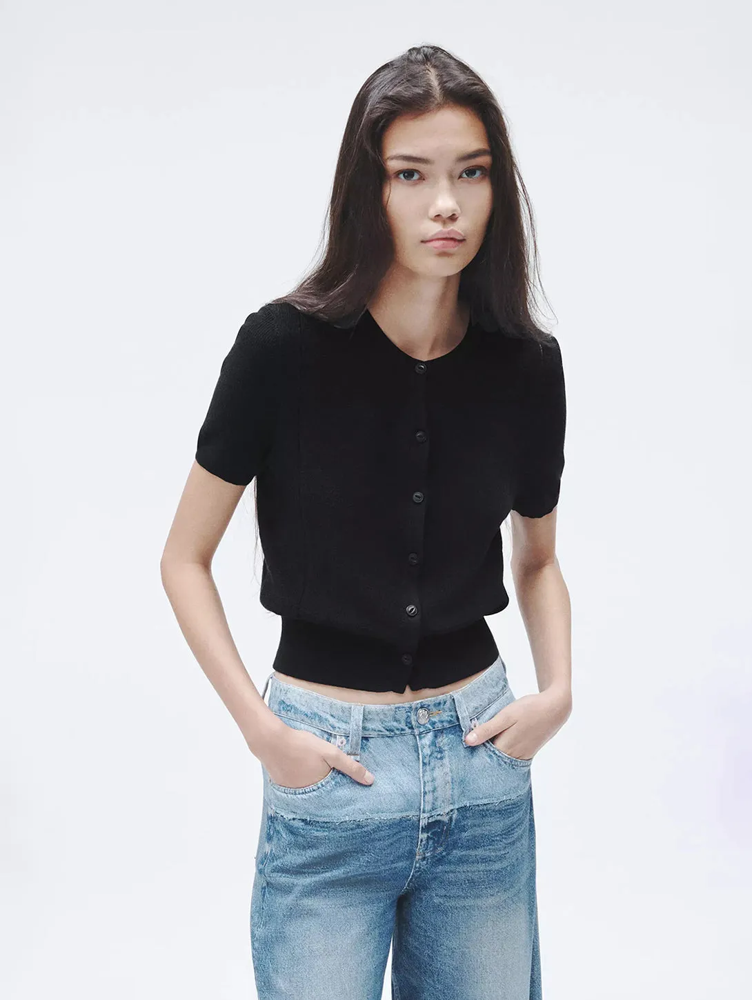 Dina Short Sleeve Cardigan - Black