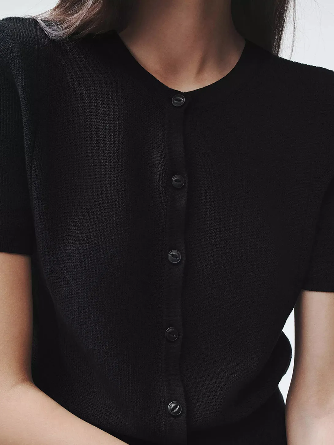 Dina Short Sleeve Cardigan - Black