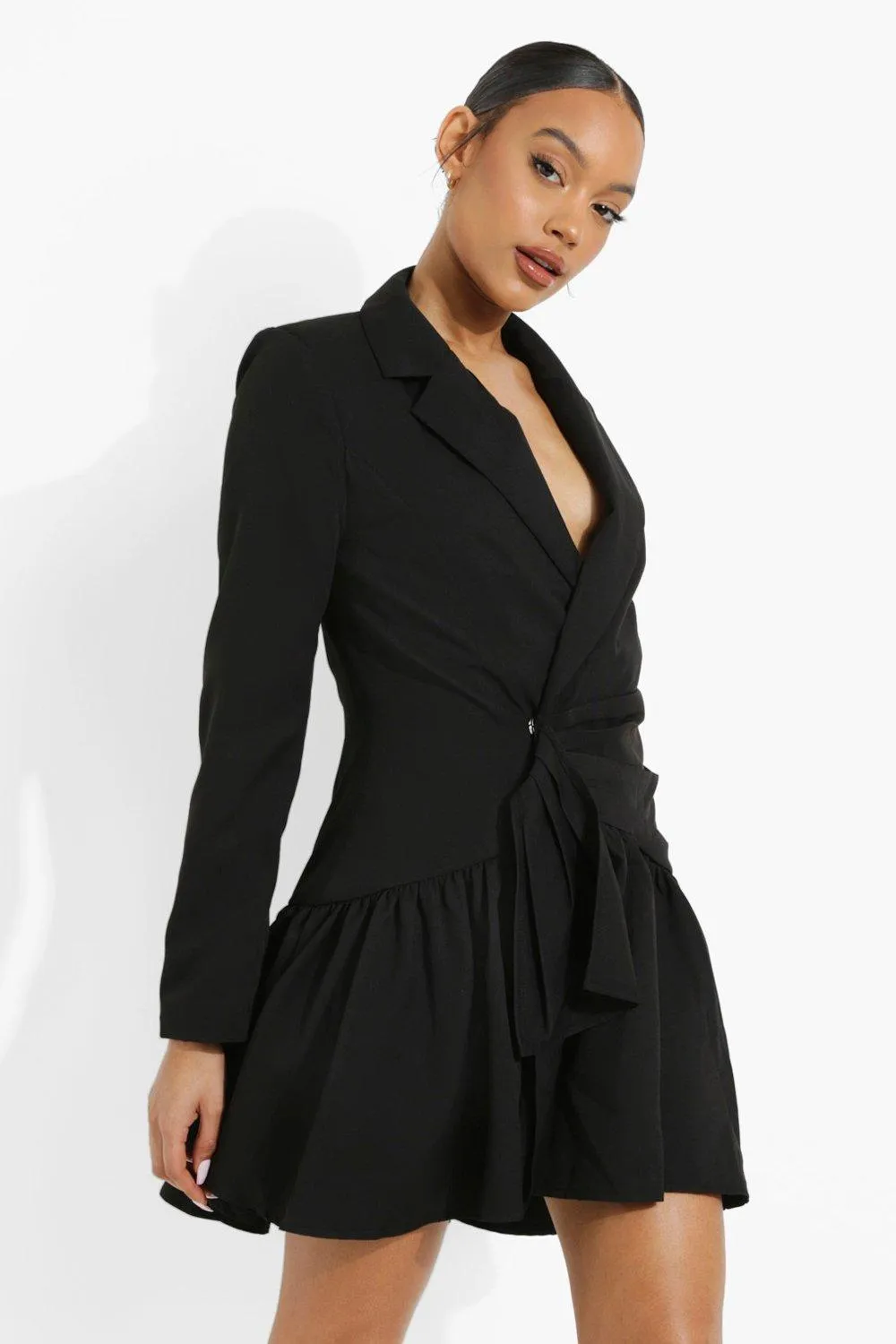 Draped Frill Skirt Blazer Dress