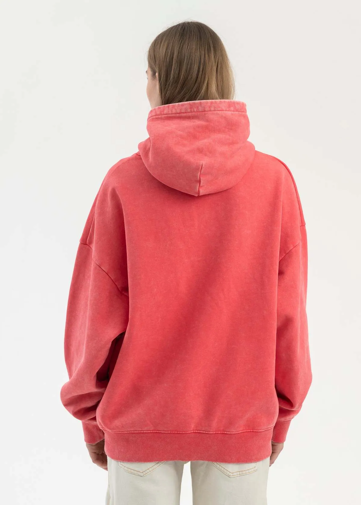 EMBROIDERY PATCHWORK HOODIES - WASHED RED