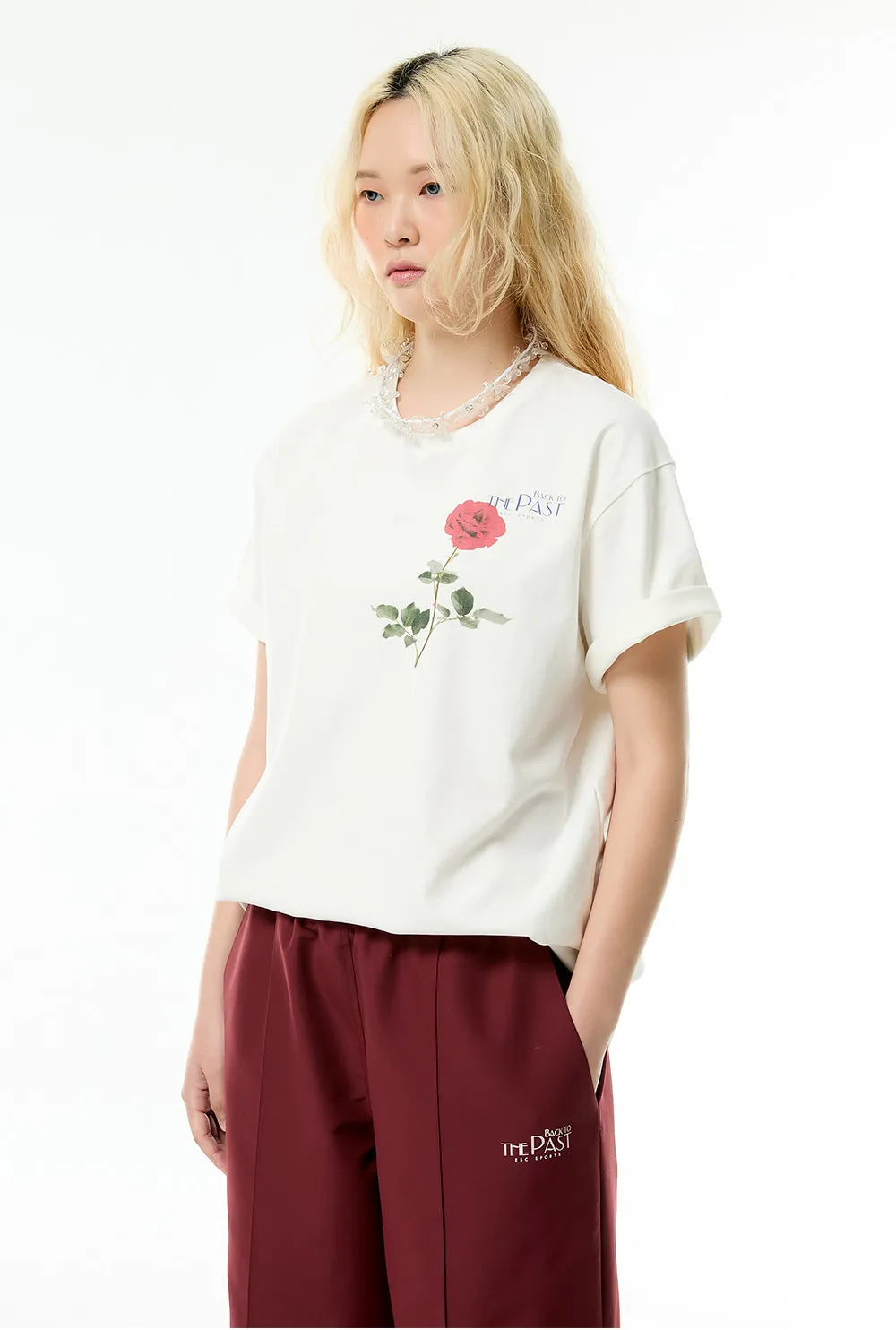 ESC STUDIO  |●ESC STUDIO● rose short sleeves t-shirt (white) unisex