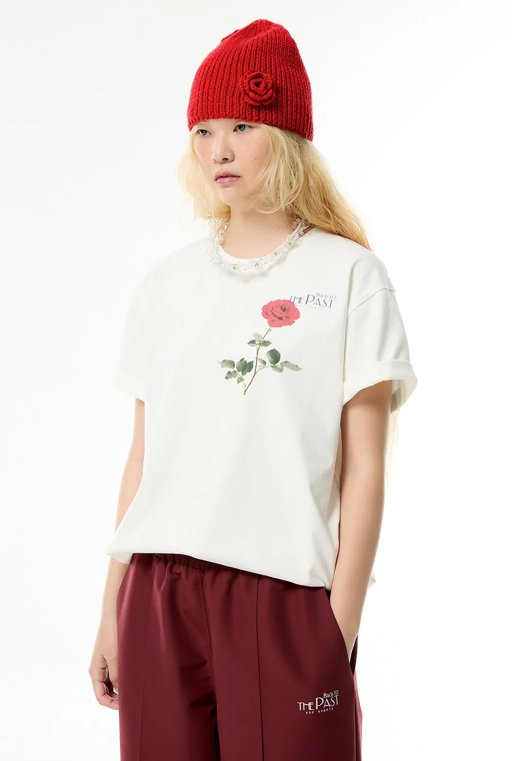 ESC STUDIO  |●ESC STUDIO● rose short sleeves t-shirt (white) unisex